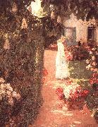 Childe Hassam Gathering Flowers in a French Garden oil